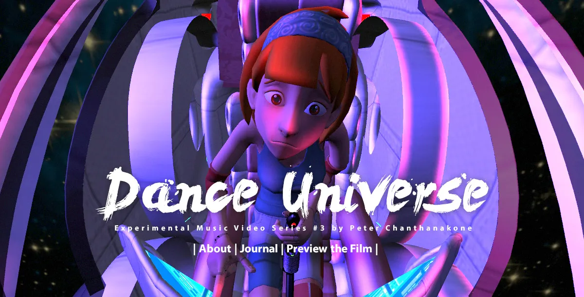 Animated singer surrounded by luminous purple forms