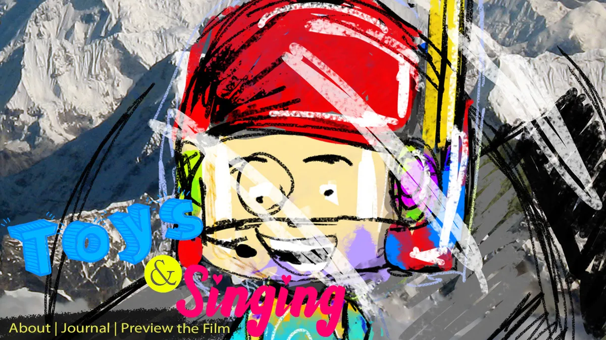 Illustrated skier artwork for Toys and Singing